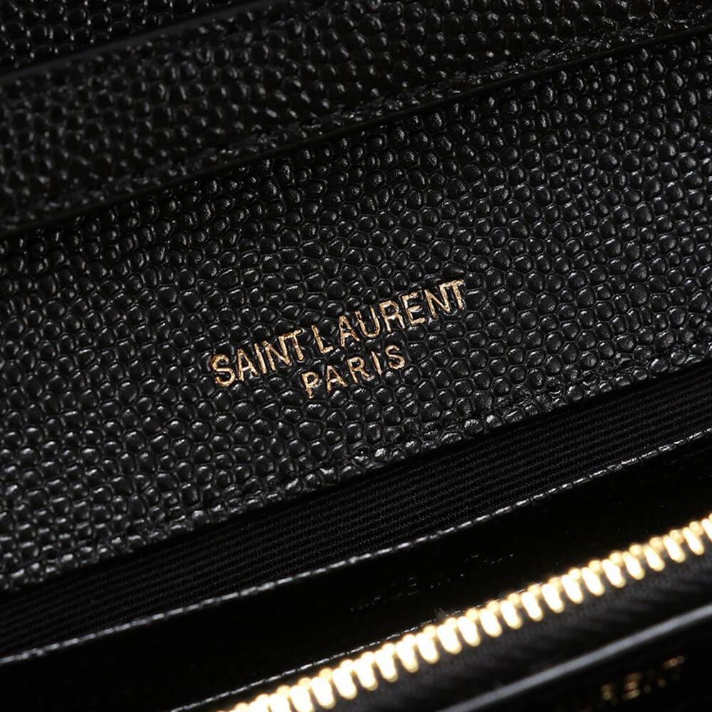 Saint Laurent Chain-strap YSL-plaque grained-leather wallet